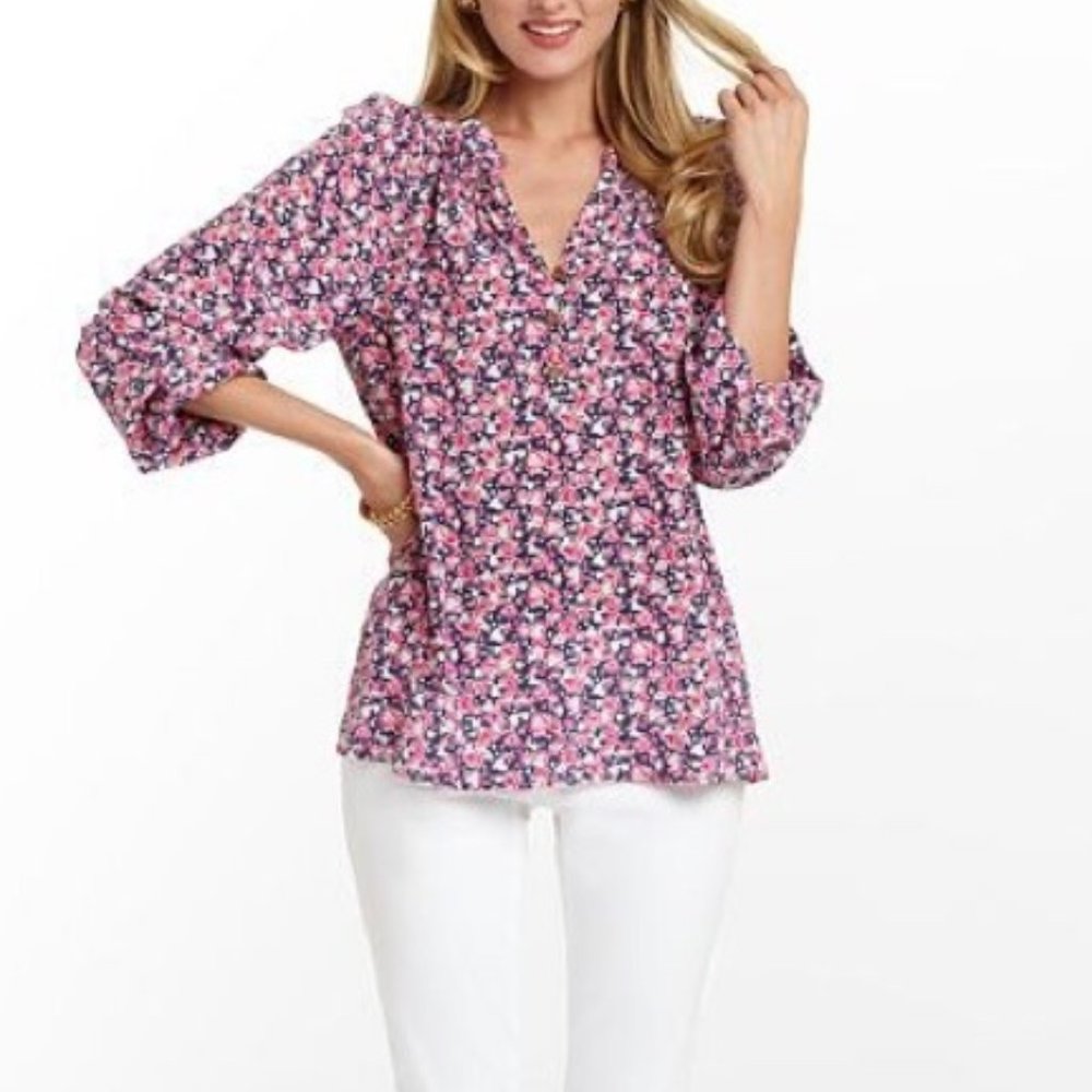 ⭐️ Lilly Pulitzer Silk Elsa Blouse Size XS EUC